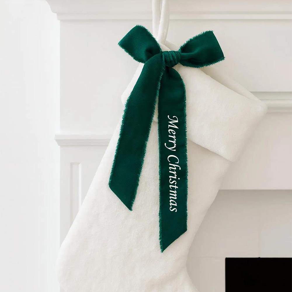 

5Pcs Merry Christmas Velvet Embroidered Ribbon Bow Green Red Ribbon Stocking Christmas Gift Wrap Holiday Mantel Décor Keepsake 5pcs4x80cm