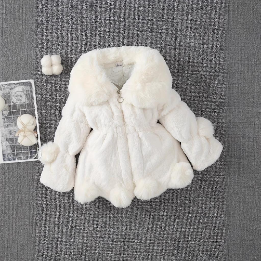 Children's Girls Autumn Winter Woolen Sweater Children's Collar Fur Ball Thick Jacket