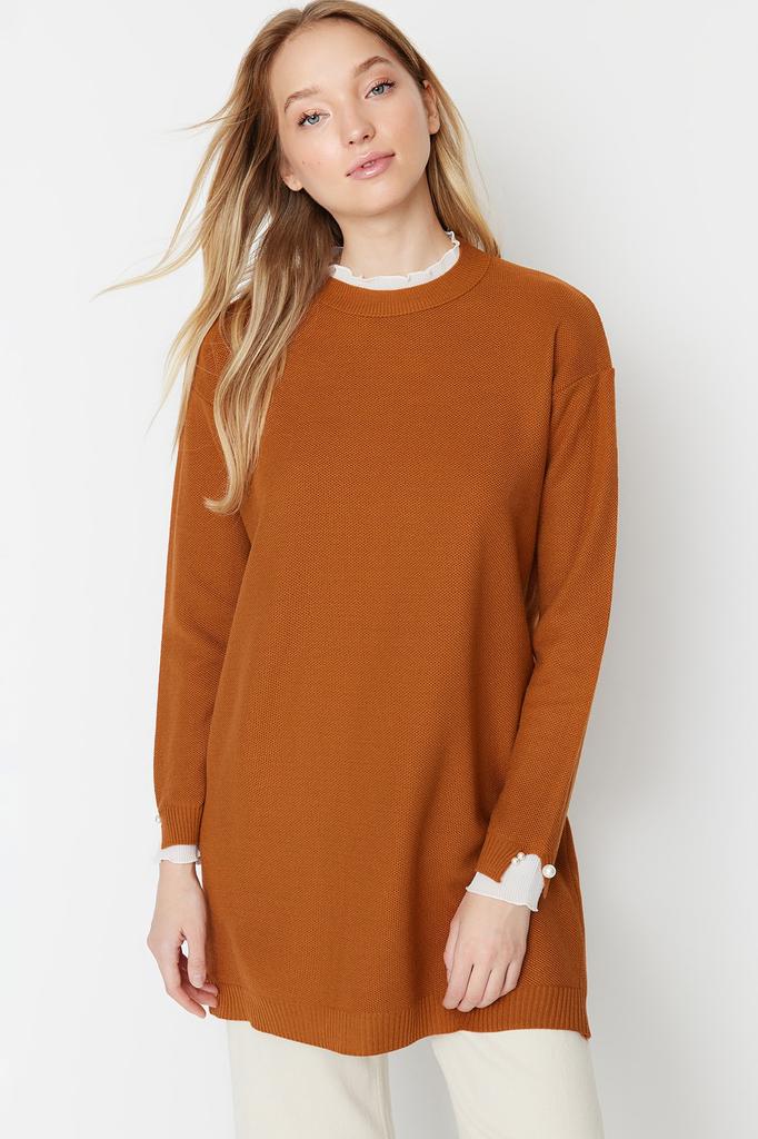 Women's Fashion New Hijab Sweater Stone Sleeves Pearl Detailed Knitwear Sweater