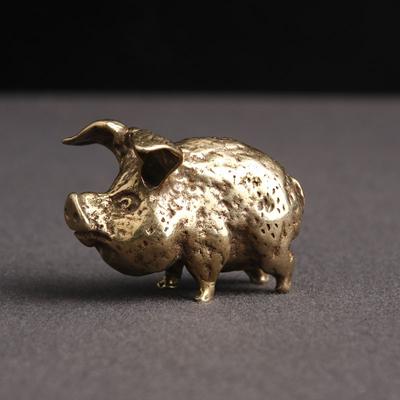 Brass Retro Twelve Zodiac Pig Living Room Decoration Simulation Mini Ornament Solid Wild Boar Personalized Car Keychain Pendant