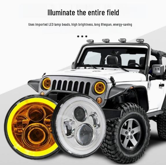 7-Inch Round LED Headlight for Jeep, Harley, Motorcycle - High/Low Beam, Silver