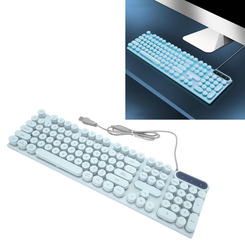 Gaming Keyboard USB Round 104 Keycaps Backlit Ergonomic Fodable Feet Multimedia Keys Wired Keyboard for Desktop Laptop