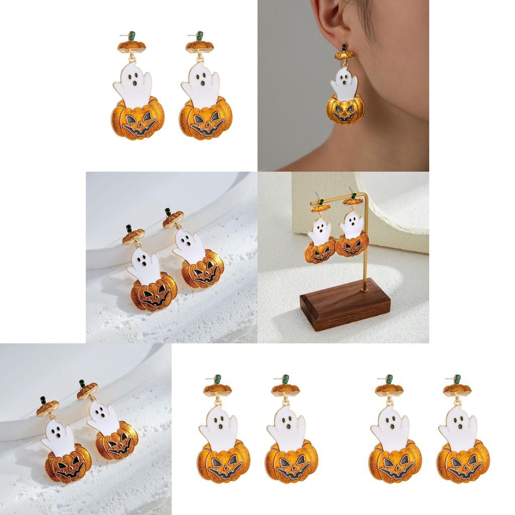 Eye-catching Retro Ghost Face Pumpkin Earrings Featuring Dazzling Rhinestone Embellishments