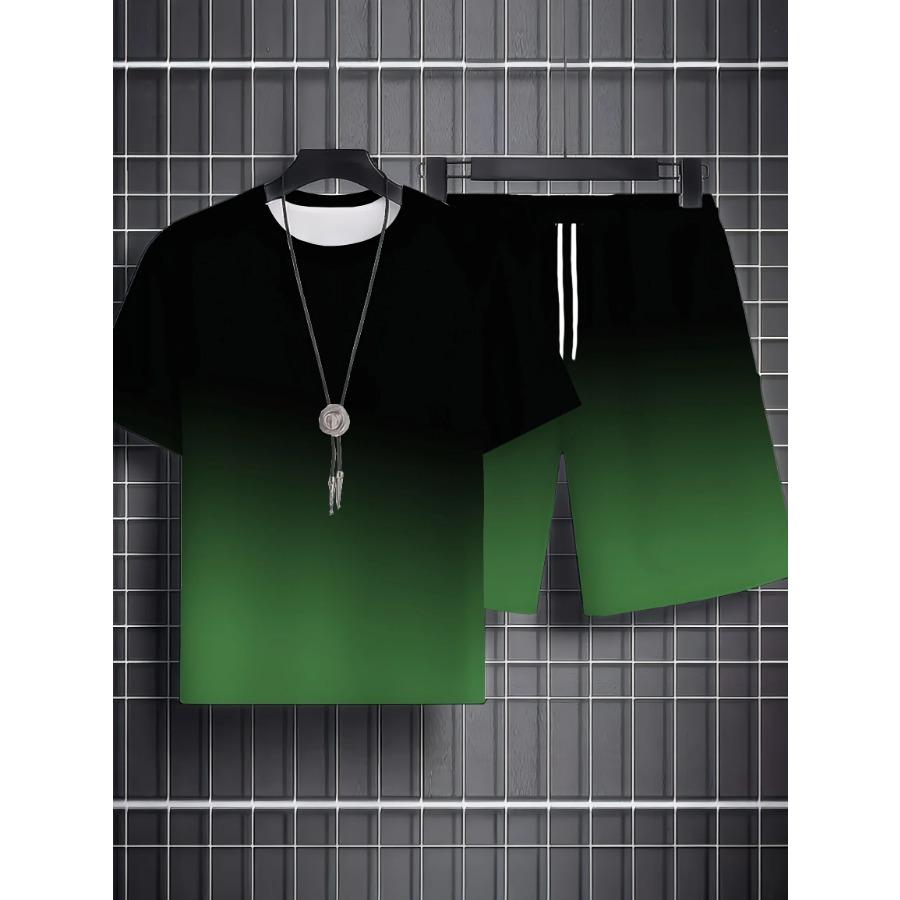 Men's Athletic Set Two-Piece Set Crew Neck Short Sleeve Top & Shorts Men's Running Outfit Plus Size T-Shirt Men's Summer T-Shirt