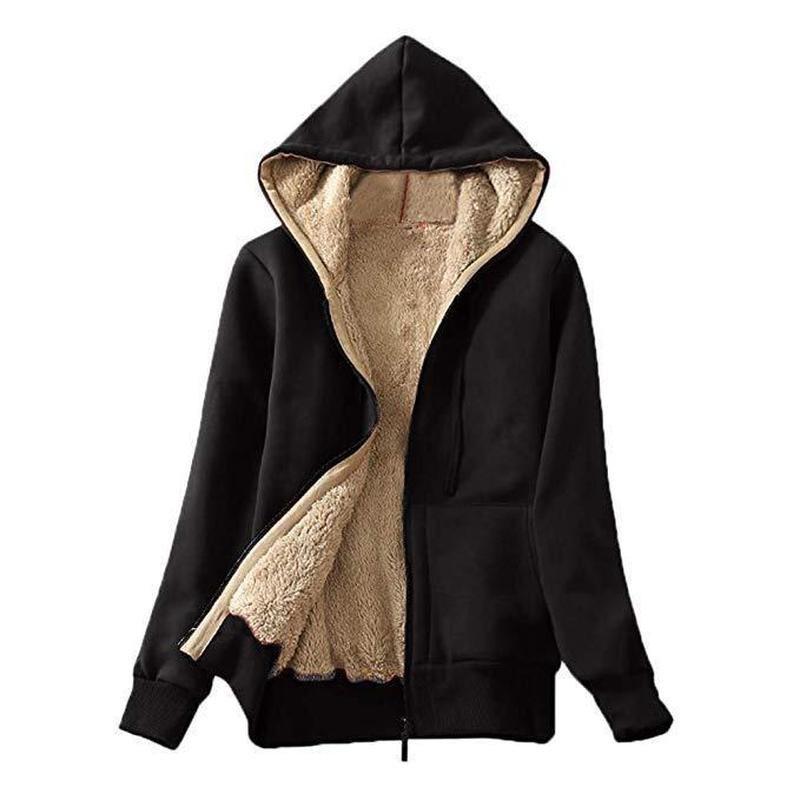 Women's Plush Hooded Long-sleeved Zipper Jacket Sweater Coat Plus Size Tops