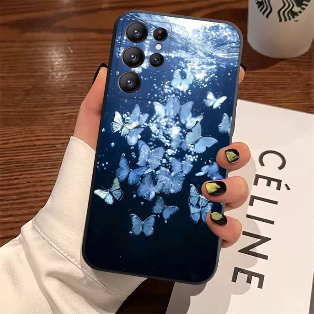 Blue Butterfly Ocean Waves Case For Samsung Galaxy Case S25 S23 S22 S21 S30 S20 S10 Ultra Plus FE TPU Soft Cover