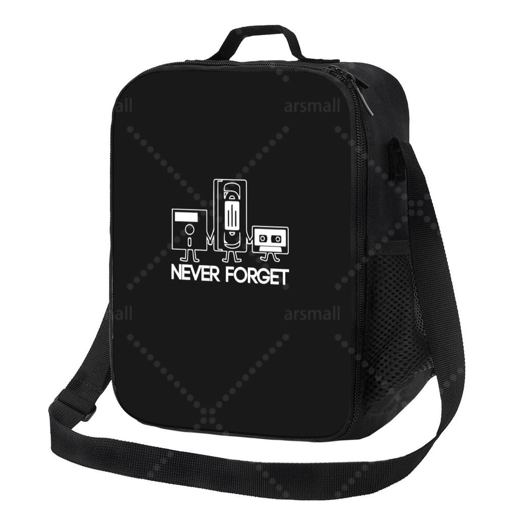 Never Forget Sarcastic Graphic Music Funny Printed Lunch Bag with Adjustable Shoulder Strap Reusable Thermal Bento Tote for Work