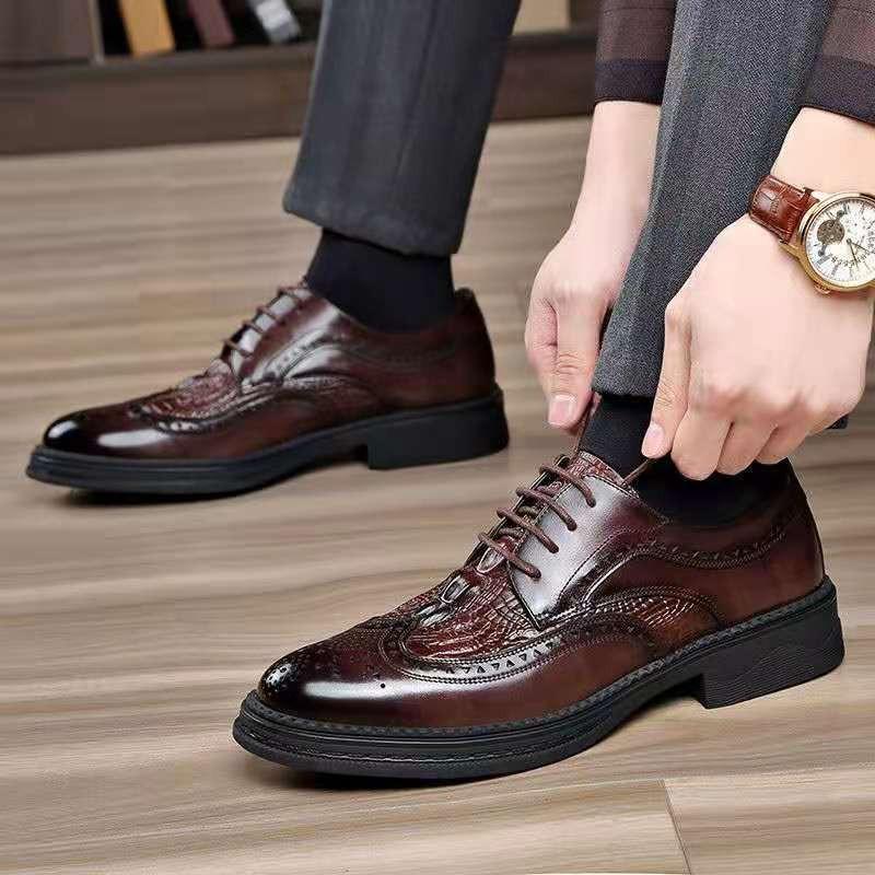 Spring Men's Shoes Leather Breathable Versatile Business Casual British Brock Leather Shoes Men's High-end Wedding Shoes