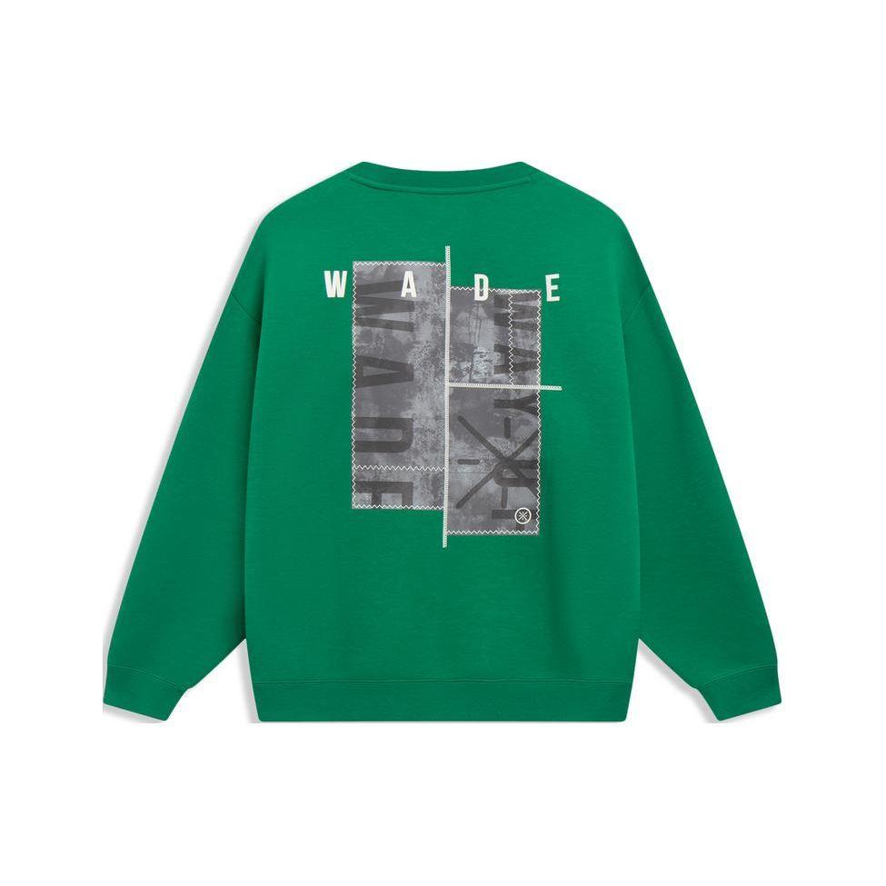 Li-Ning Wade Series Round Neck Pullover Printed Letter Drop Shoulder Long Sleeve Sweatshirt Men Sweatshirt Cool-Pine-Green AWDT189-3