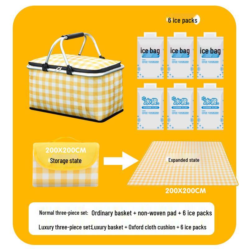 Large Capacity Portable Picnic Basket Cooler Bag with Aluminum Foil for Outdoor Camping