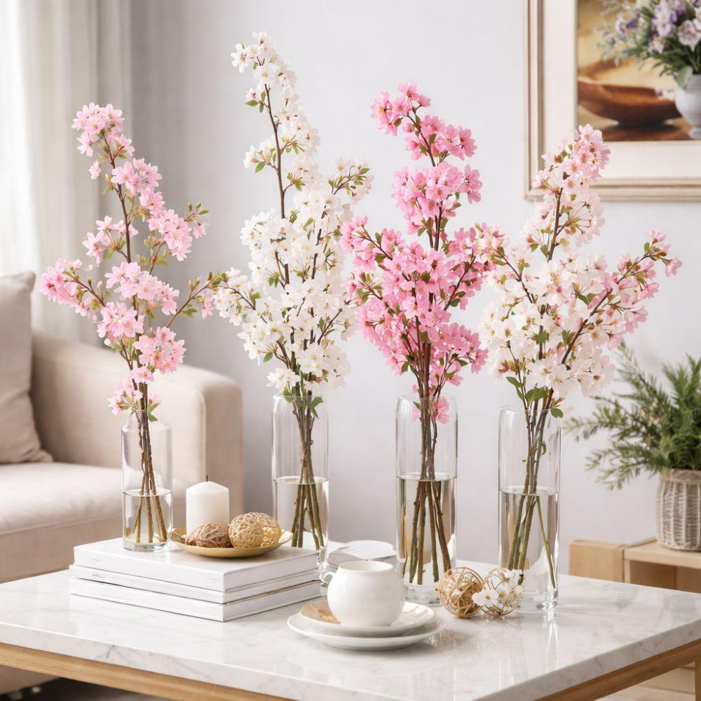 with Leaves Artificial Cherry Blossom Long Fake Flower Simulation Cherry Blossom  Teacher's Day