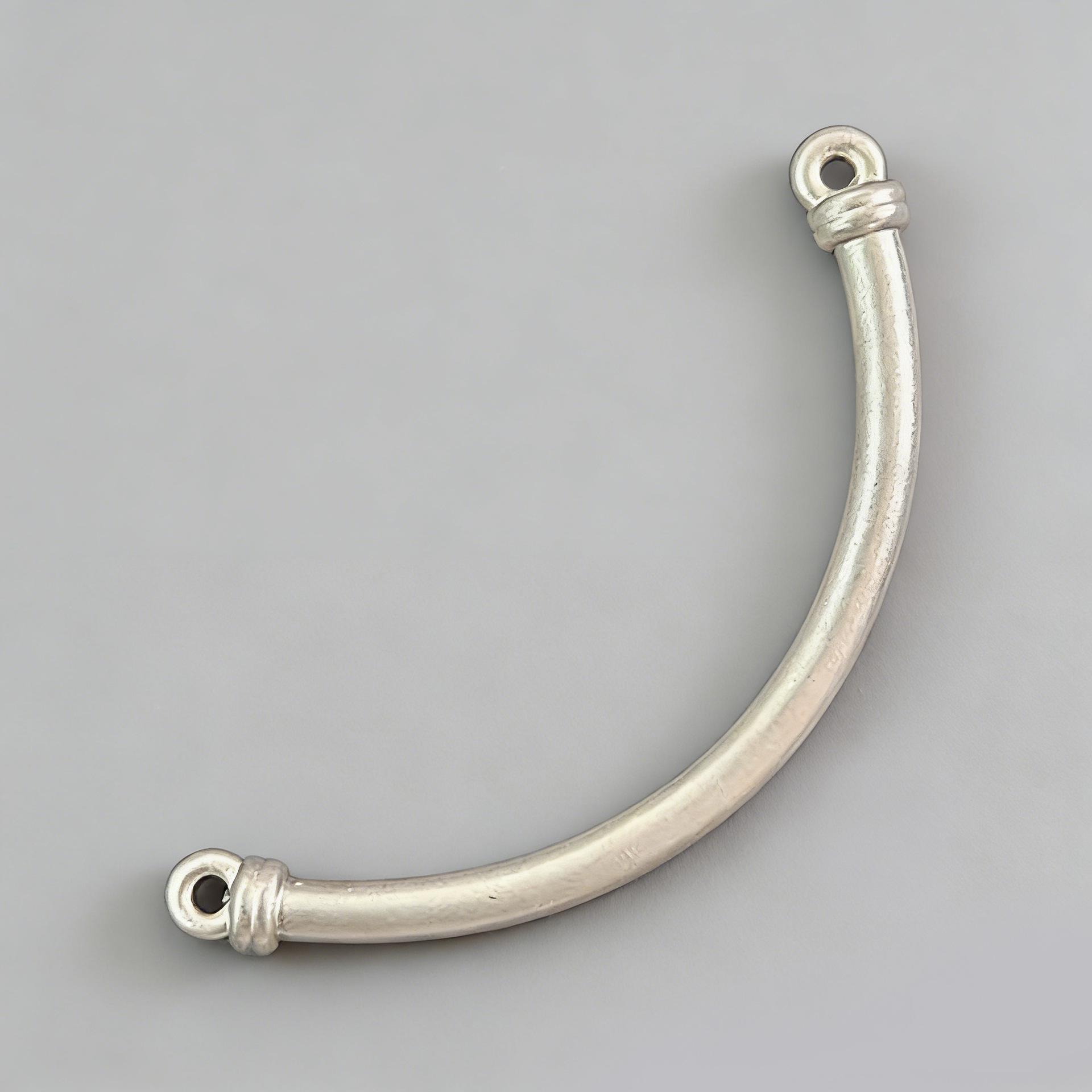 S999 Sterling Silver Double Ring Jewelry Component - Curved Tube Shape