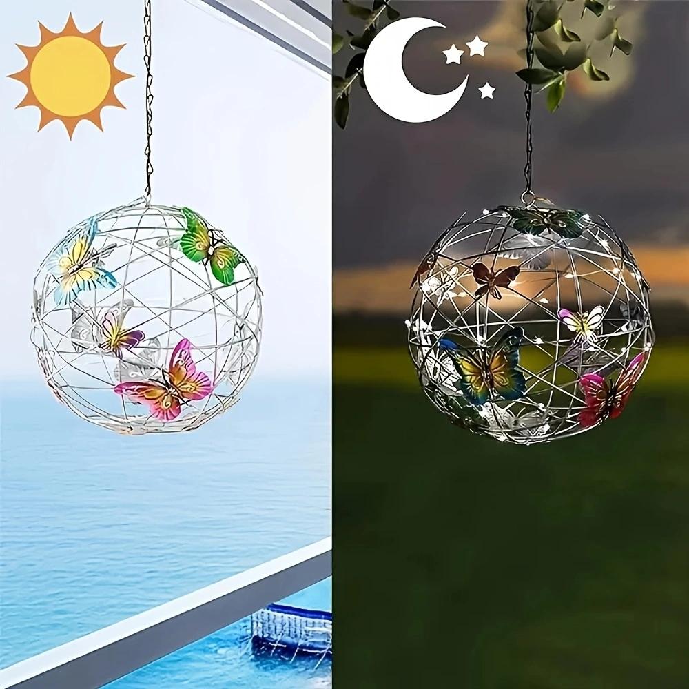 1 Piece Colorful Butterfly Solar Globe Light Outdoor Patio Garden Decorative Hanging Tree Lights Holiday Mood Lighting