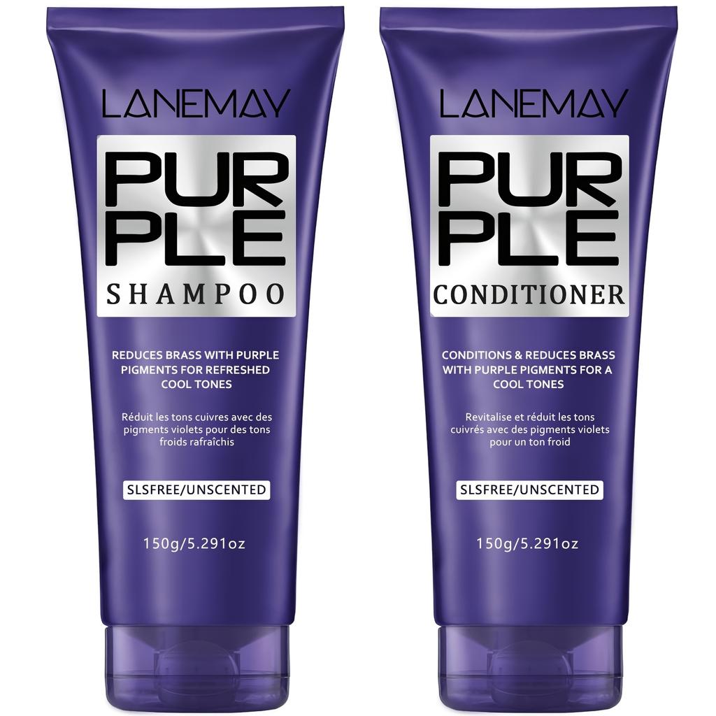2pcs Purple Hair Shampoo and Conditioner Set for Blonde & Silvery Hair - Deep Conditioning & Neutralize Brassiness, Restore Vibrancy & Cool Tones