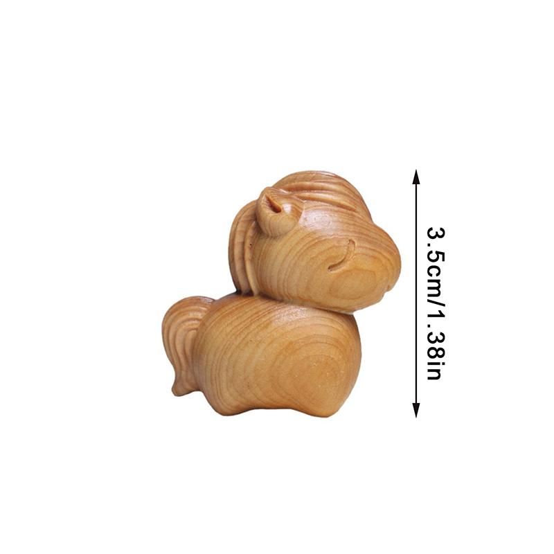 Handcrafted Wooden Carved Horse Figurine 2026 New Year Zodiac Horse Statue Fat Horse Brings Fortune Home & Office & Office Decor