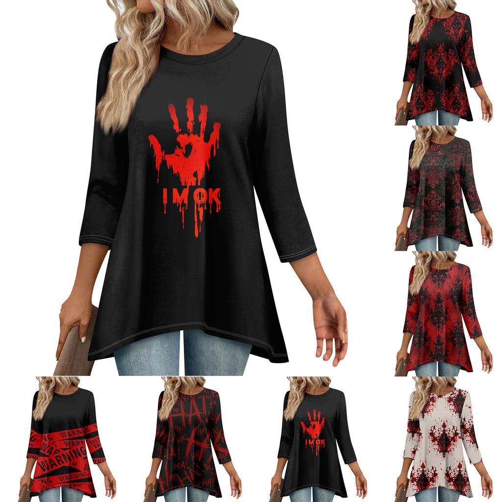 Tunic Tops For Women Loose Fit Prints Tops 3/4 Length Sleeve Womens Tops With Asymmetrical Hem