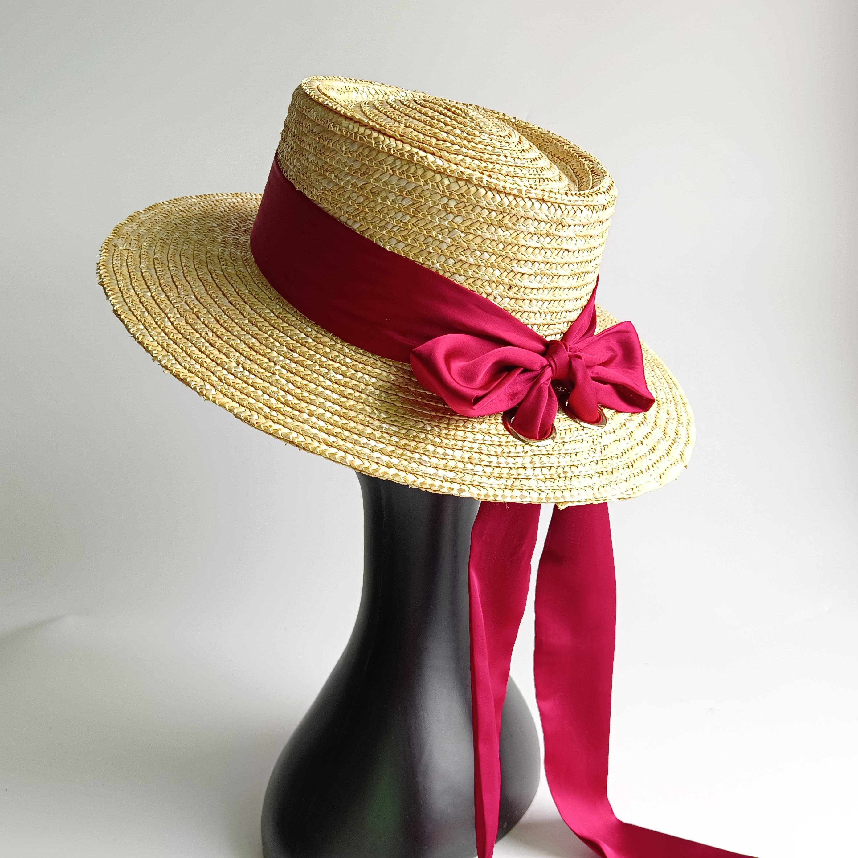 

Summer Straw Hat with Red Streamers Delicate weaving Straw Hat Webbing ribbon hat sombreros Beach Hat sombreros para mujer M55-58cm