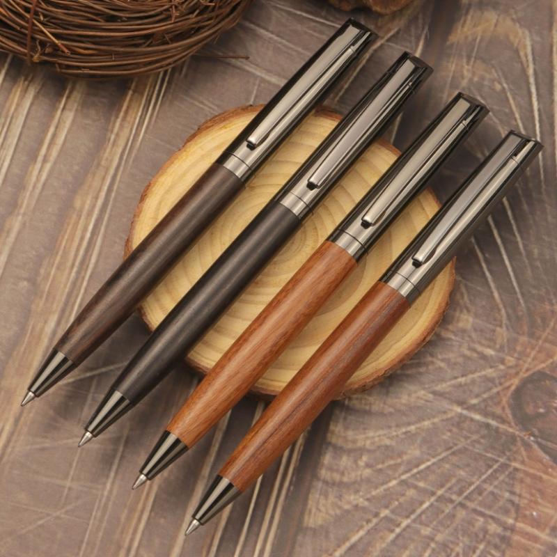 1 Set Wooden Metal Ballpoint Pen Luxury Smooth Writing Black Ink Business Office Gift Pen With Gift Box Elegant Statione