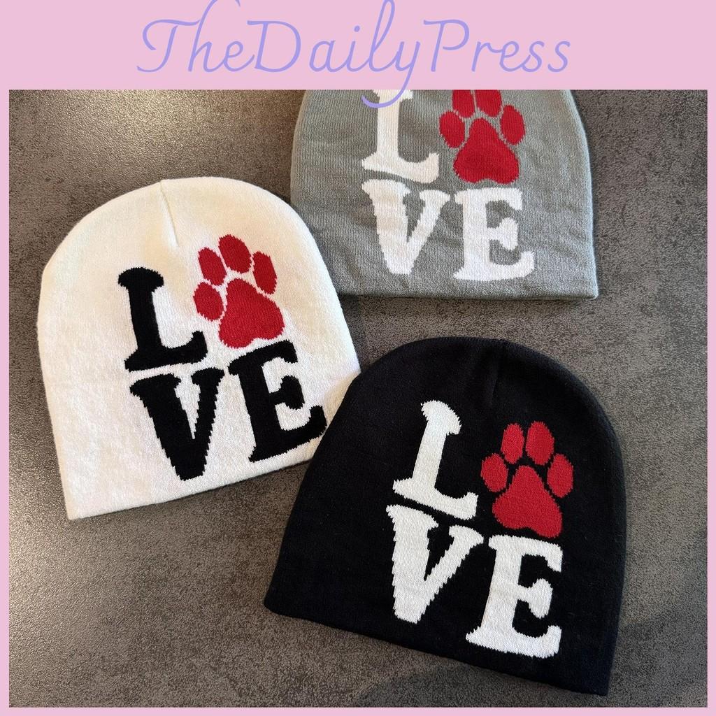 Dog Letter Paw Pattern Neutral Casual Warm Knitted Hat For Fall Winter And