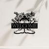 Vintage Metal Wall Art Floral Welcome Sign Durable Iron Garden Decor for Patio Yard Indoors Outdoors Easy Mount Gift