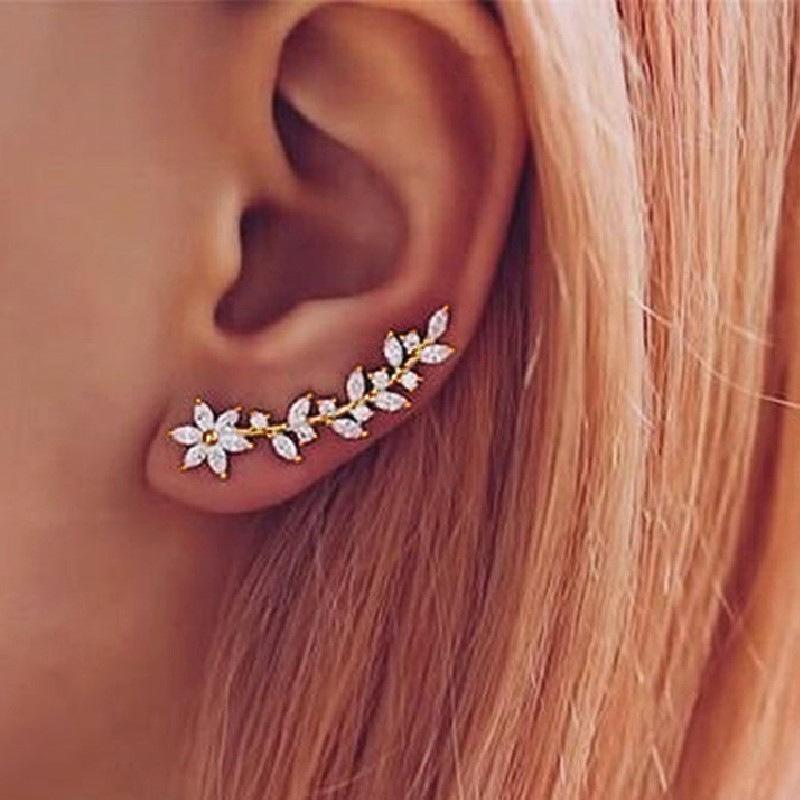 Style Internet Celebrity With The Same Ear Hook, Song Huiqiao With The Same Earrings Song Zuer, Full Of Diamond Flower Earrings Women