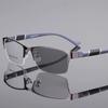Photochrome Myopiebrille für Herren, Vintage, Business, Halbrahmen, Minussichtbrille, männlich, Outdoor, Farbwechsel-Sonnenbrille, 0 bis 4,0