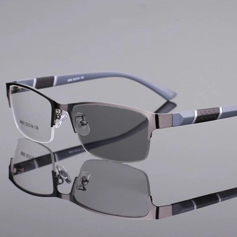 Photochrome Myopiebrille für Herren, Vintage, Business, Halbrahmen, Minussichtbrille, männlich, Outdoor, Farbwechsel-Sonnenbrille, 0 bis 4,0