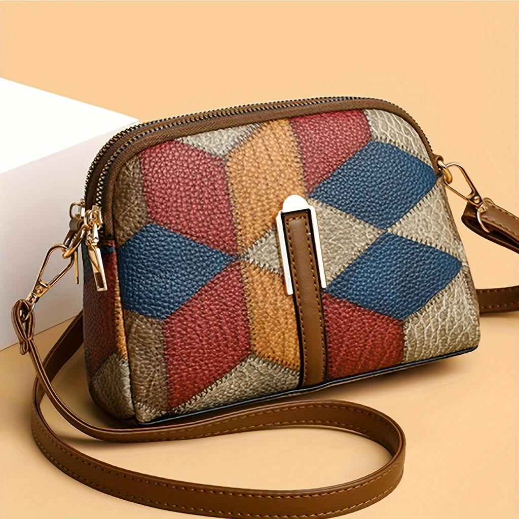 Versatile Single Shoulder Shell Bags, Retro Geometric Grid Fashiable Women's Crossbody Bag, Suitable for Commuting Banquets