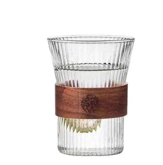 

Вертикальная зернистая чашка из боросиликатного стекла с толстым дном для чая и кофе с высоким уровнем поверхности и изоляцией из древесной стружки 401-500ml прозрачный