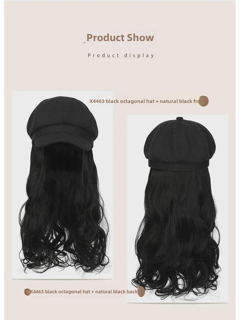 Women's Long Wavy Detachable Hat Wig – Full Head Natural-Look Curly Hair