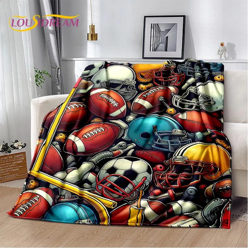 3D Rugby Field Rugby American Football Cartoon 2026 Soft Blanket,Soft Throw Blanket for Home Bedroom Bed Sofa Travel Cover Child