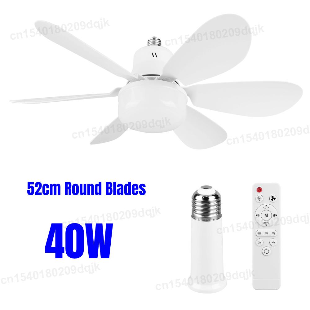 Socket Fan Light with Remote 40/52cm Small Ceiling Fan with LED, E26/27 Cordless Light Screw Fan for Kitchen Bedroom, Small Room