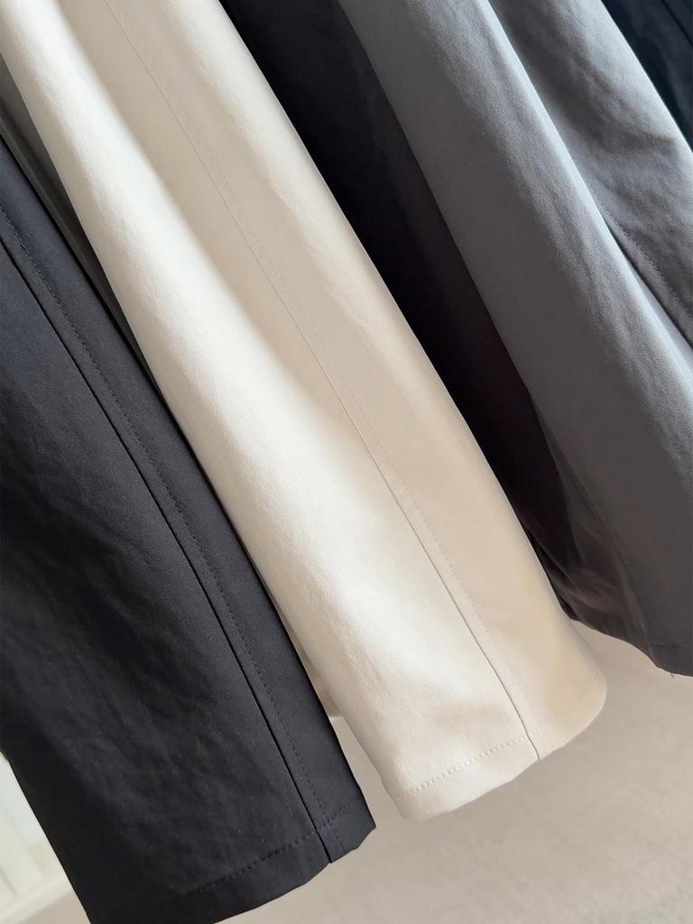 Women's A-line High-Waisted Cargo Midi Skirt, Spring/Autumn Style, Elastic Drawstring Waist, Slimming Fit for Pear-Shaped Figures