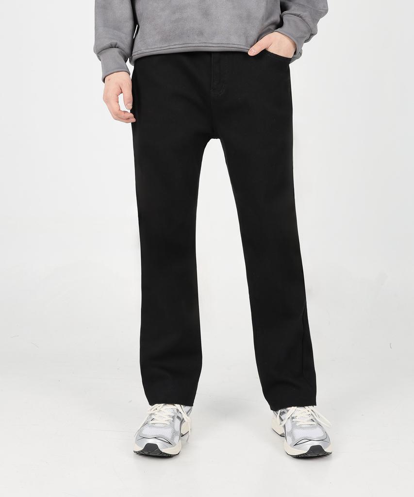 Jikeulib Bonded Brushed Cut Hem Black Straight Cotton Pants