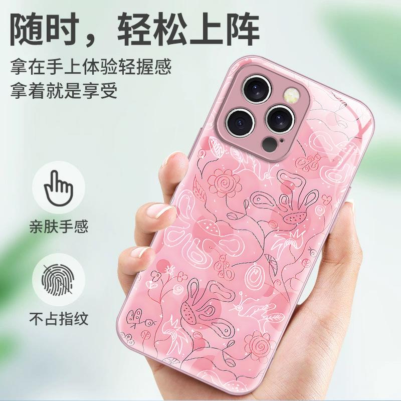 ins wind niche powder graffiti lines flower iPhone17 Epoxy mobile phone case Apple 12p high-end women's model