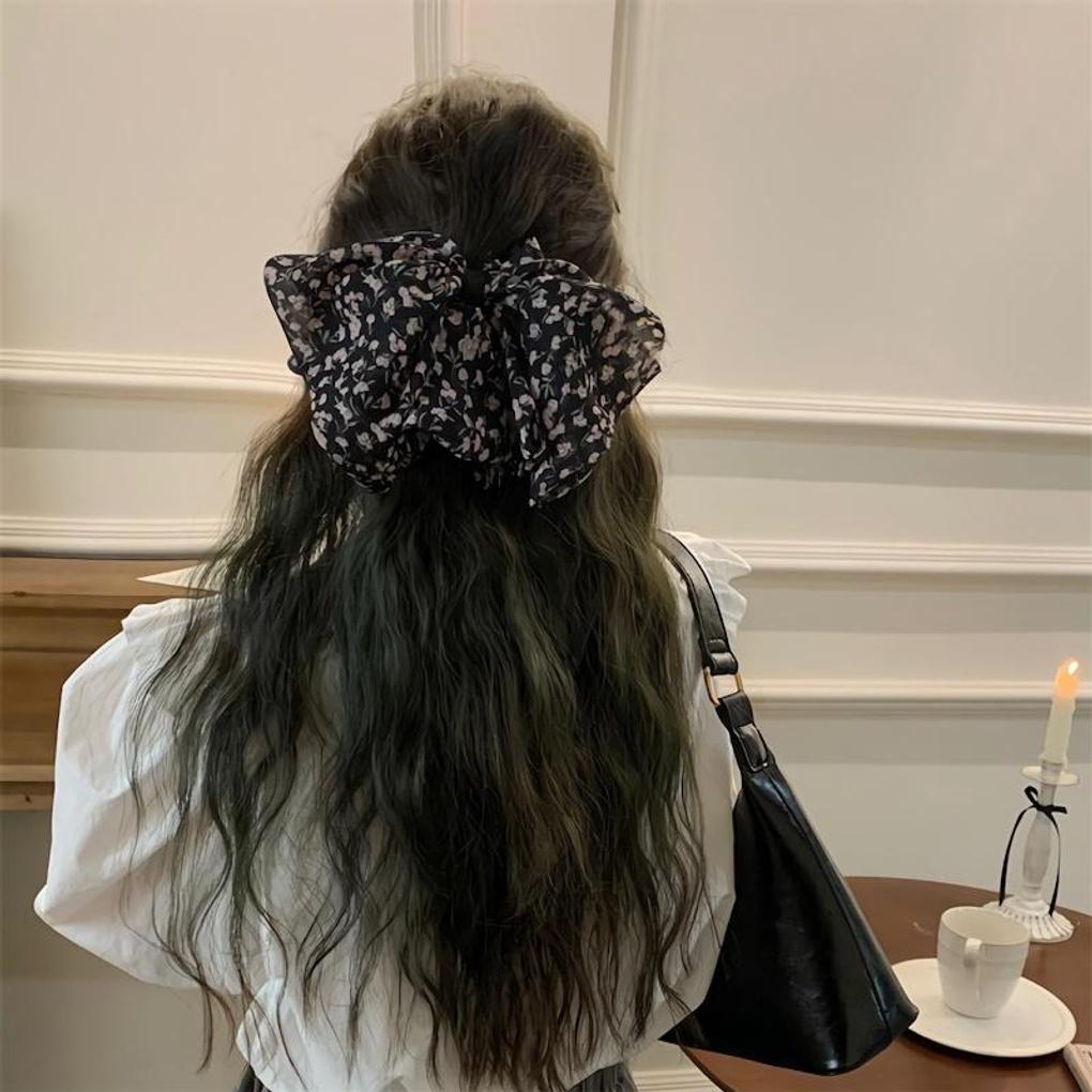 Women s Vintage Flower Chiffon Ribbon Clip Hairpin pink flower