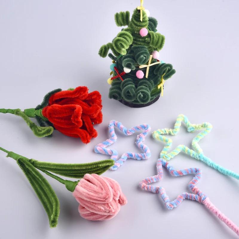 100pcs Chenille Stems Toys DIY Strips Twist Bar Anvil Wire Craft Pipe Creative Hobby Children Plush Stick Chenille Sticks