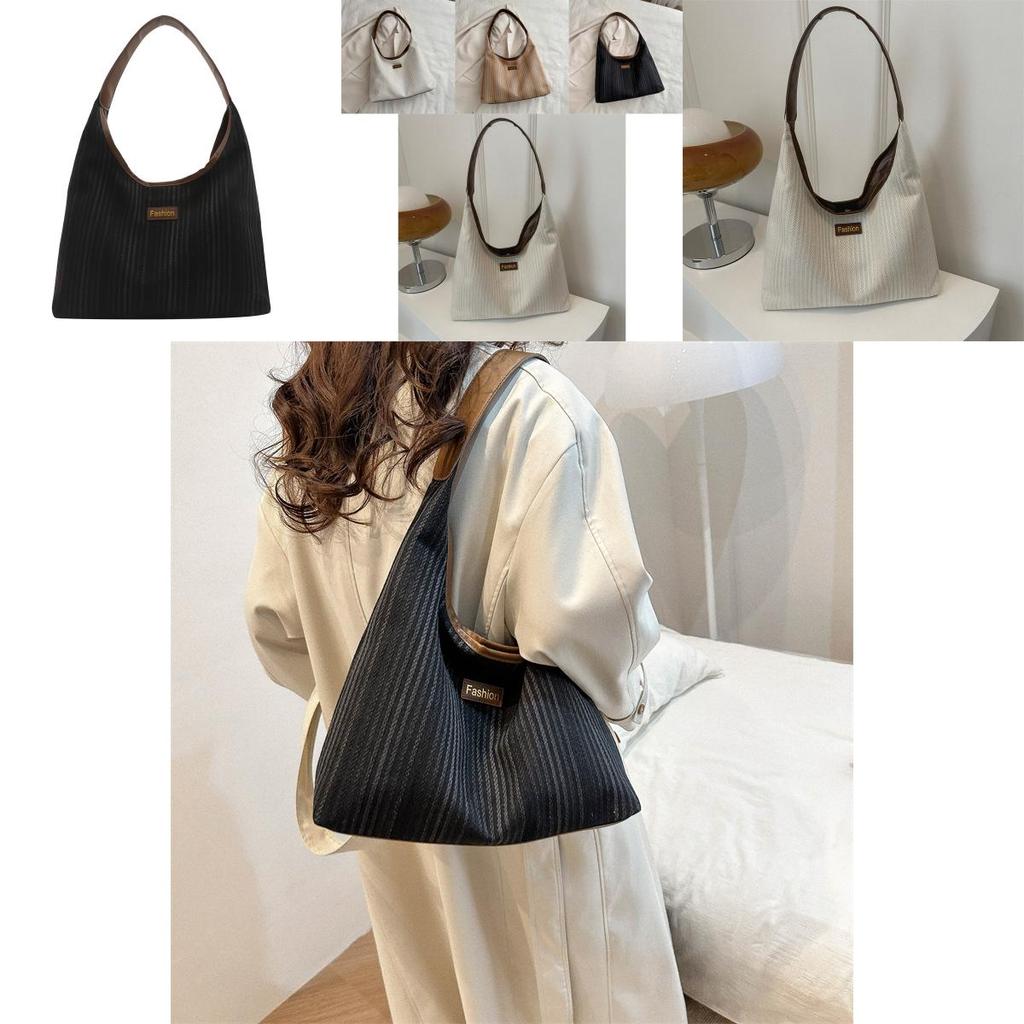 Chic Retro Canvas Tote Bag For Women Spacious Everyday Handbag In Black White Khaki