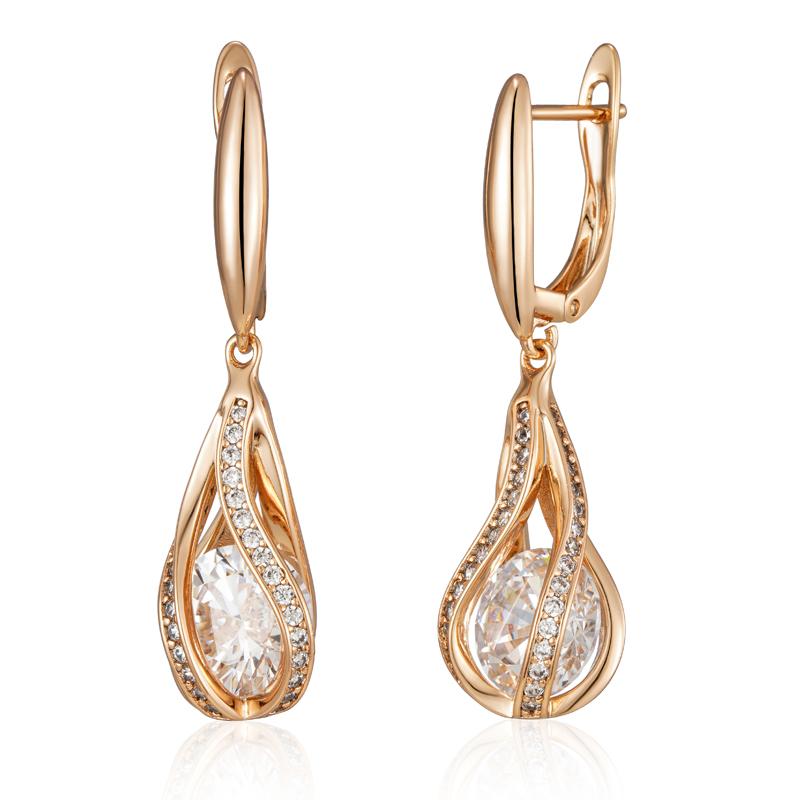 Unique Design Natural Zircon Dangle Earrings For Women Luxury Bride Wedding Jewelry Rose Gold Long English Earring