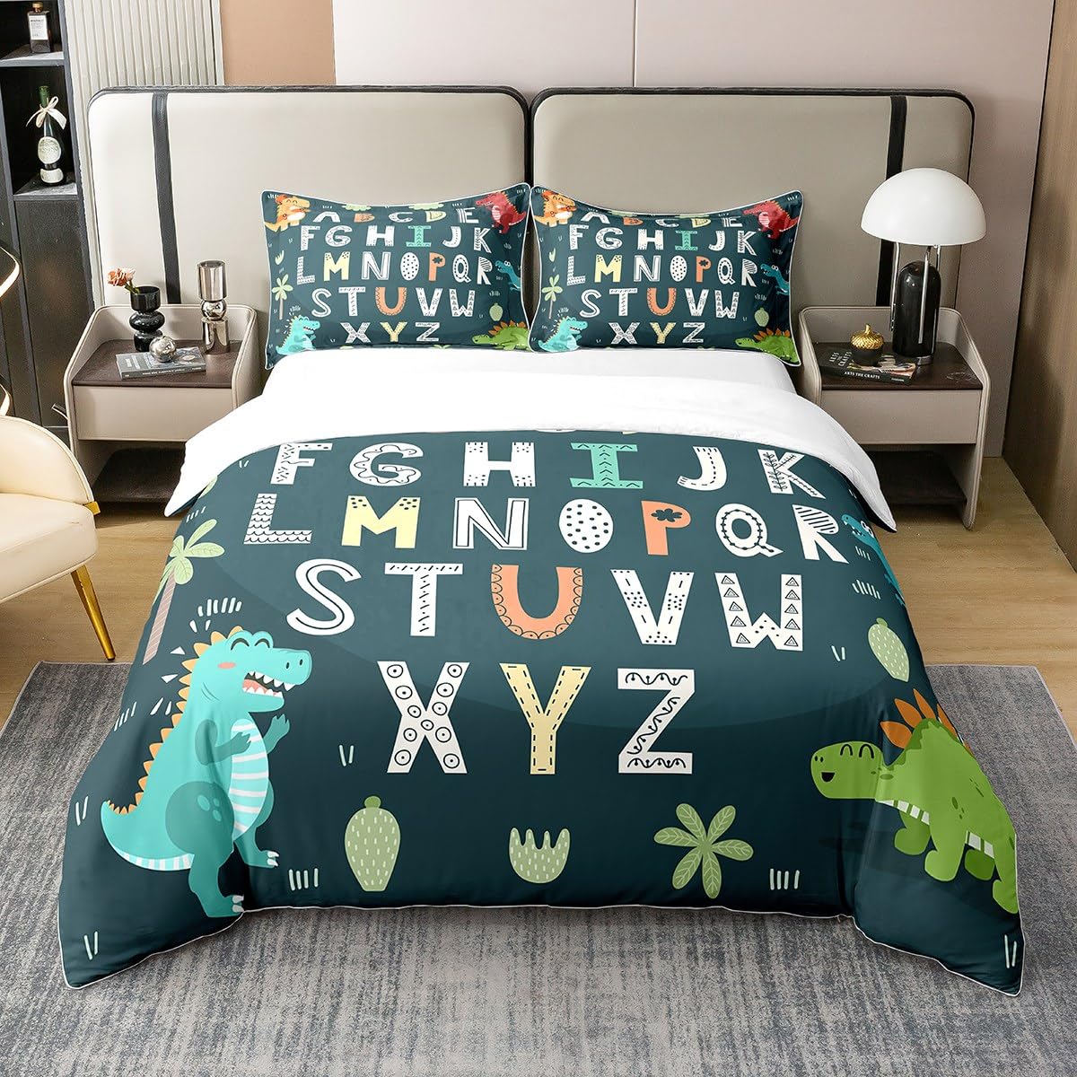 

Alphabet Learning Bedding Sets Queen King Size Cartoon English Alphabet Comforter Covers For Child Boys Girls Lightweight Down EU Single(135x200cm)