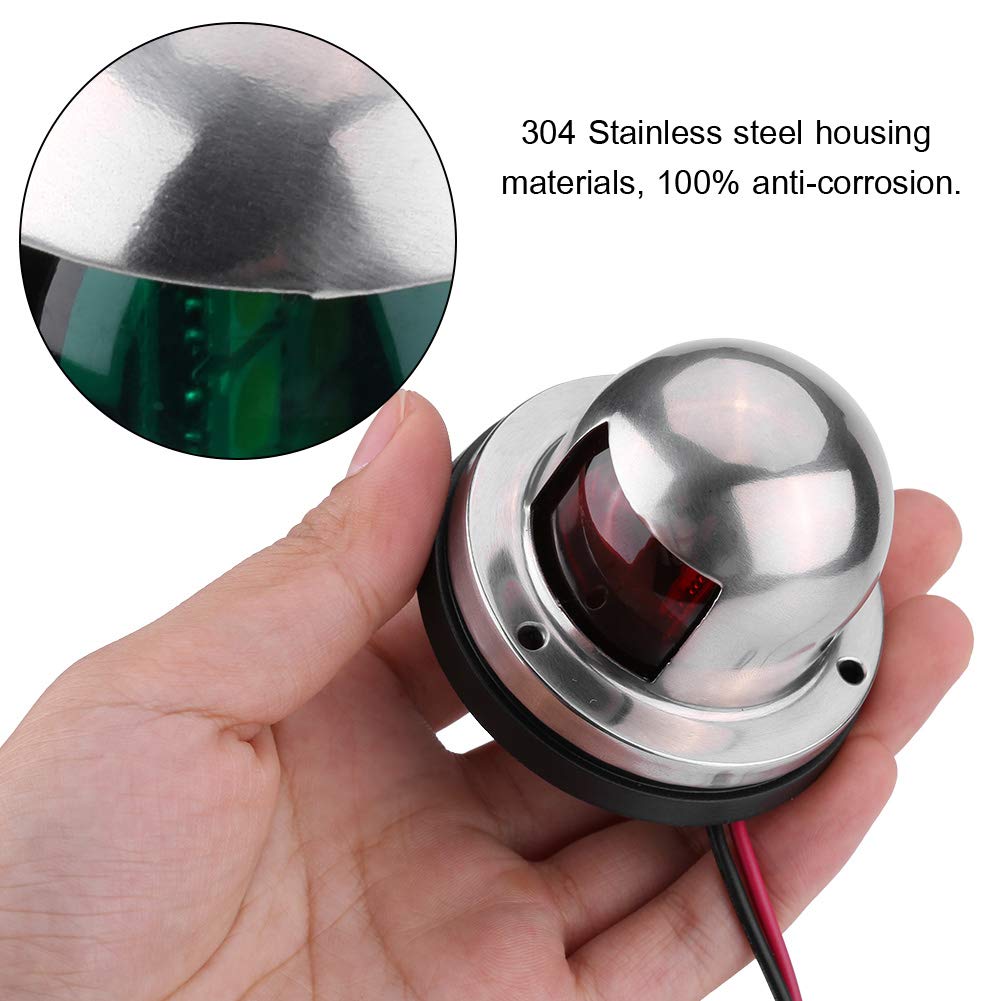 Akozon Navigation Light Marine Boat /24V Stainless Steel Red & Green LED Navigation Signal Light Lamp Yacht Accessories