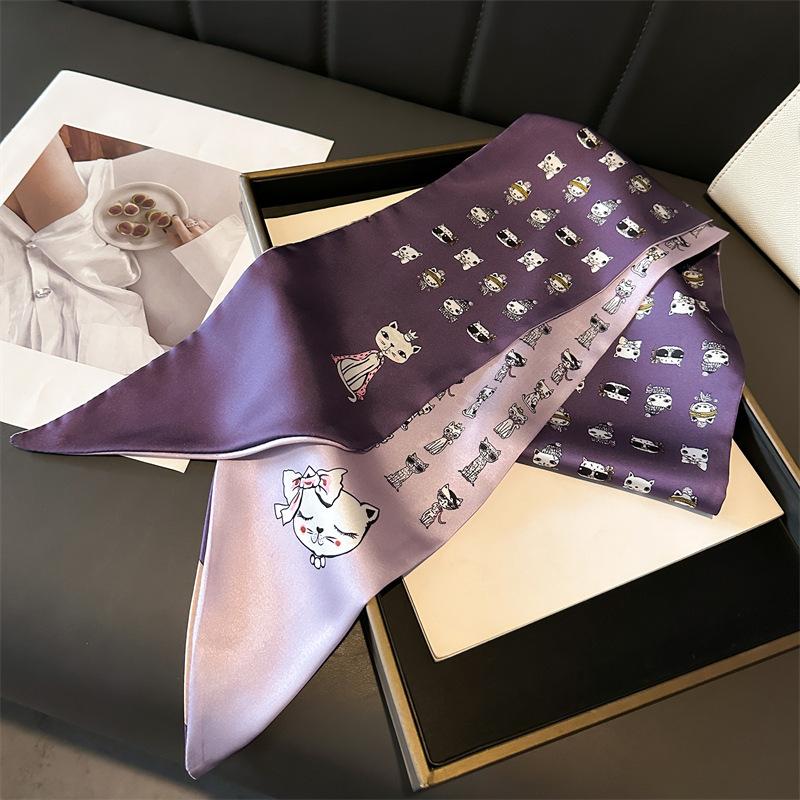Korean Style Printed Polka Dot Double-Layer Scarf Decorative Silk Scarf for Commuting Spring/Summer Angled Hair Binding Scarf Neck Scarf Versatile