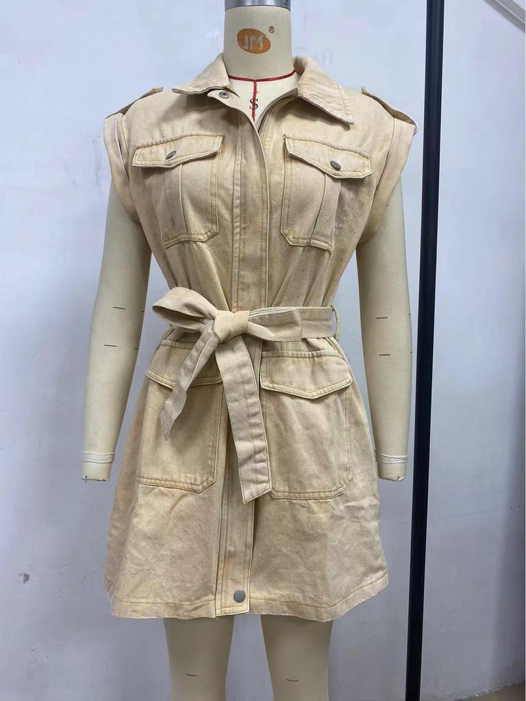 Frühling 2025 Damen Französisches Kurzarm Denim Arbeitskleid 89111