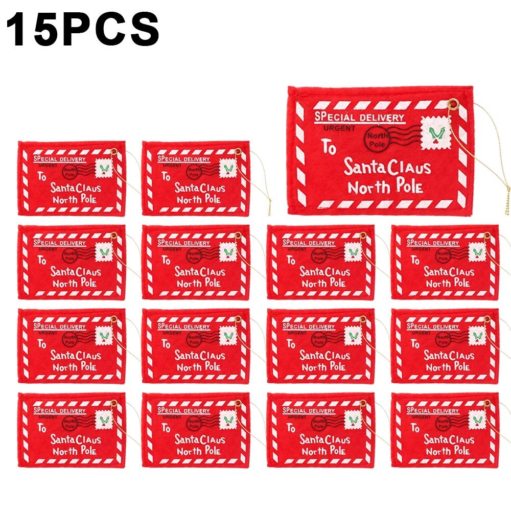 20Pcs Christmas Felt Letter Envelopes Non-Woven Embroidered Candy Bag Xmas Tree Hanging Ornaments New Year Party Decorations