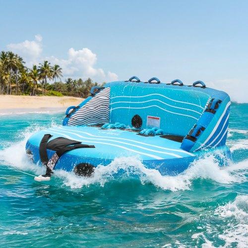 VEVOR Towable Tubes for Boating, 3-Rider Inflatable Towable Tube for Boat to Pull, 231 kg Capacity Water Sports Boating Tubes - with Full Nylon Cover