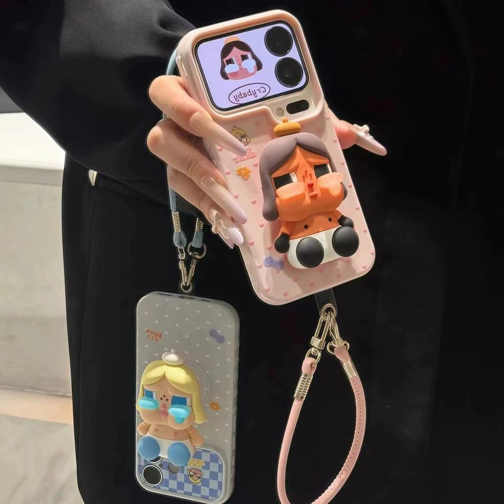 Three-dimensional Doll Mobile Phone Case, Cute Cartoon Flip Window Protective Case, Girl Anti-drop Soft Case with Lanyard