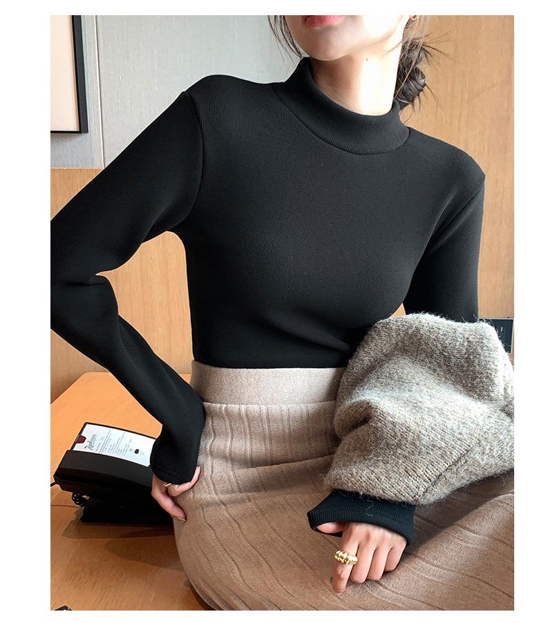 H331 Women's Slim Fit Knitted Half Turtleneck Sweater - Plus Velvet, Warm Long Sleeve Top for Autumn and Winter