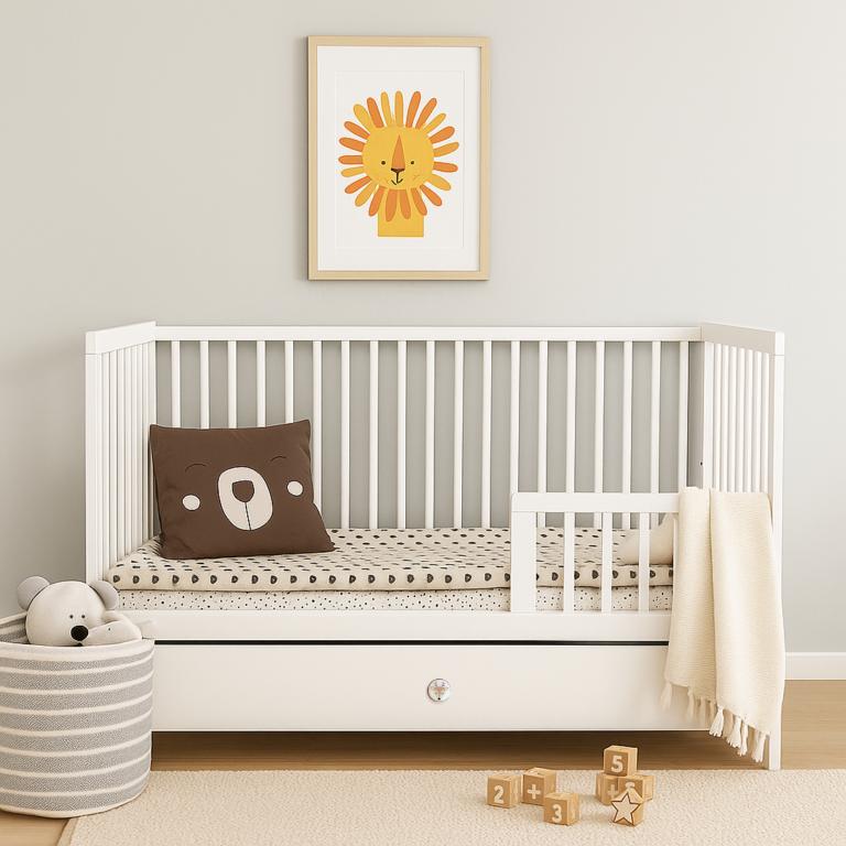 Culla per bambini in legno 2 in 1 con cassetto + divanetto - 120x60 cm bianco