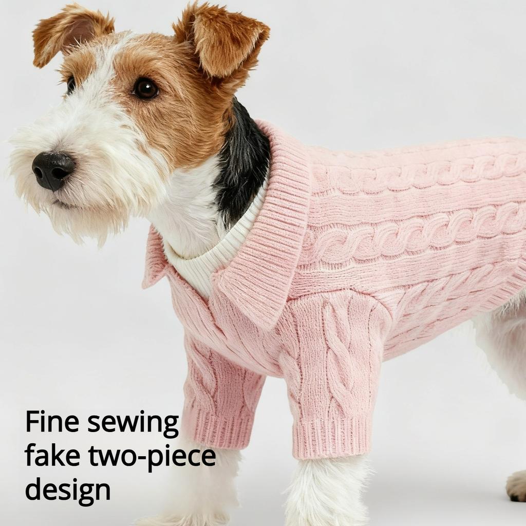 Gentleman Style Solid-color Twisted Knit Dog Polo Sweater - Warm Soft Pet Winter Autumn Clothes For Small Medium Large Dogs