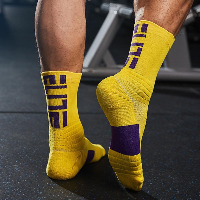 Man Sport Socks Professional Sweat-Absorbing Letter Breathable Thick Outdoor Basketball Fitness Towel Bottom Short Crew Socks